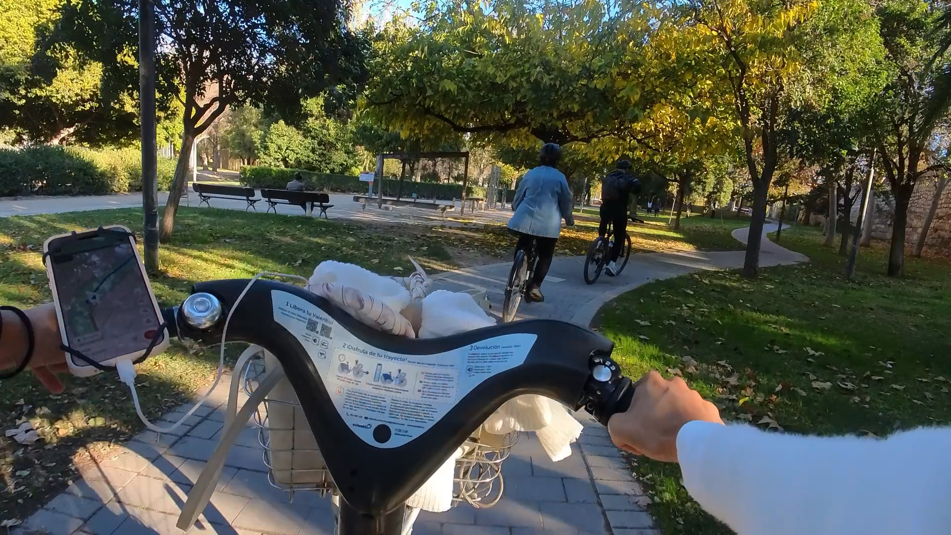 Cycling through Turia Park in Valencia
