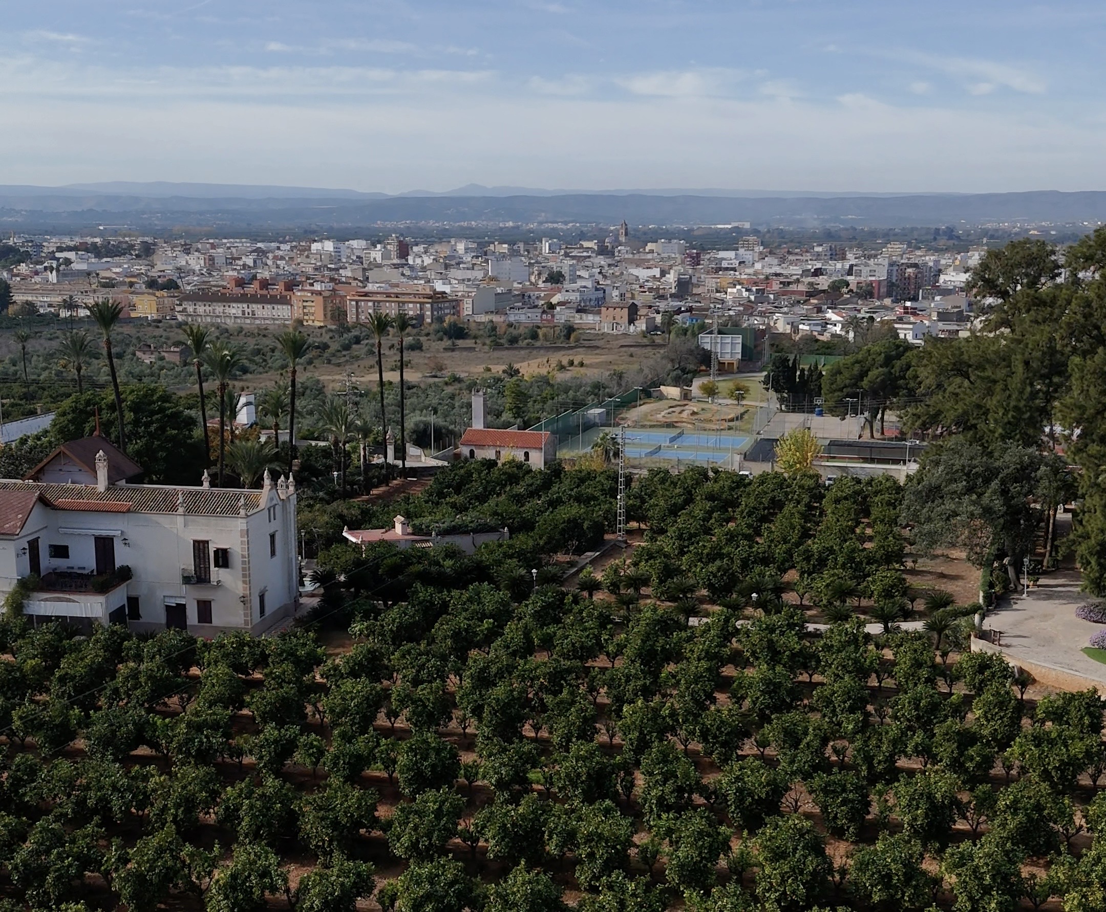 Agricultural landscape surrounding orange farms near Valencia